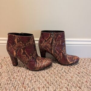 Sam Edelman Burgundy Snake-Print Ankle Booties